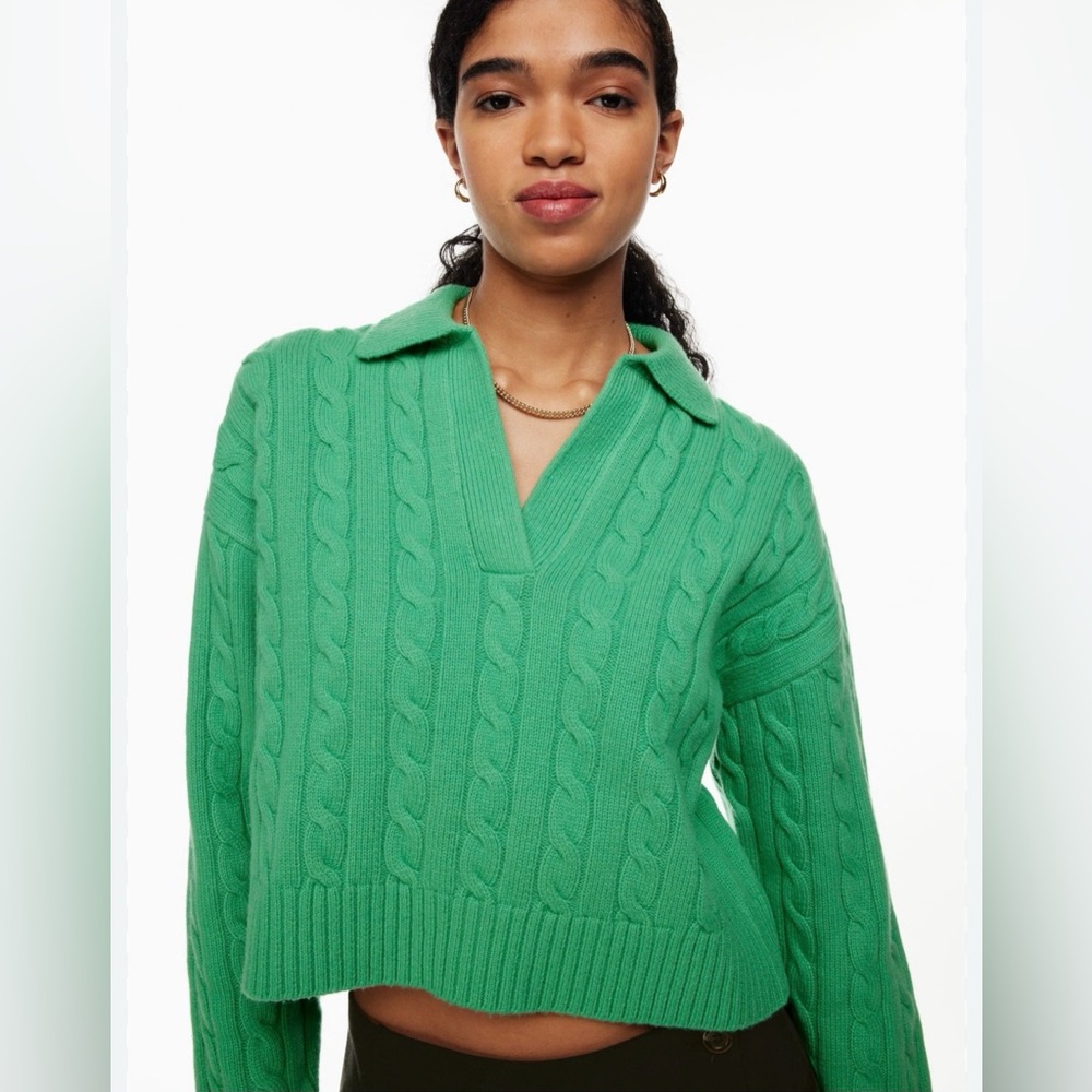 Aritzia Sunday Best Kelly Green Lottie Cable Knit Wool Blend Sweater Size Small